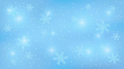 Christmas background, blue shiny surface  with snowflakes and lighting. 
