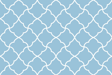 Abstract geometry pattern in Arabian style. Seamless vector background. White and blue graphic ornament. Simple lattice graphic design