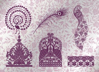 peacock motif designs, textile , Rajasthan, royal India	