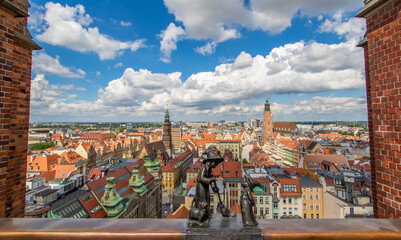 Naklejka premium Wroclaw, Poland - largest city of Silesia, Wroclaw displays a colorful Old Town that becomes even more amazing if seen from the top of St Mary Magdalene Church