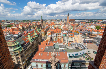 Naklejka na ściany i meble Wroclaw, Poland - largest city of Silesia, Wroclaw displays a colorful Old Town that becomes even more amazing if seen from the top of St Mary Magdalene Church