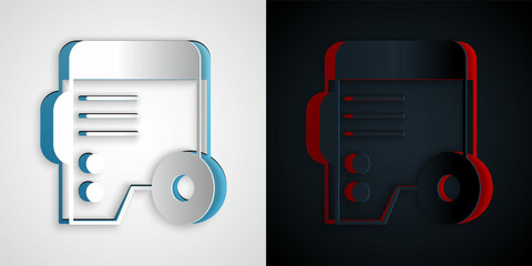 Fototapeta premium Paper cut Portable power electric generator icon isolated on grey and black background. Industrial and home immovable power generator. Paper art style. Vector