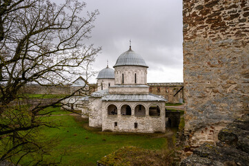 Fototapeta na wymiar Church of the Assumption of the Blessed Virgin Mary. Ivangorod fortress. History of Russia.
