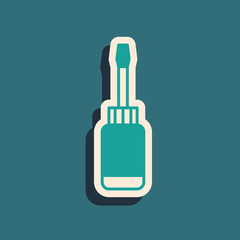 Green Screwdriver icon isolated on green background. Service tool symbol. Long shadow style. Vector