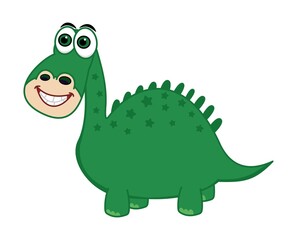 Fototapeta premium Green herbivorous dinosaur with big happy smile and star spots 
