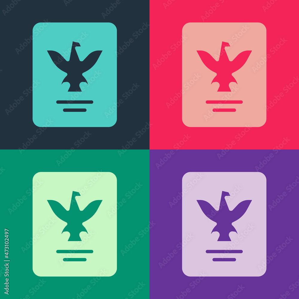 Aufkleber pop art passport with biometric data icon isolated on color background. identification document. vec