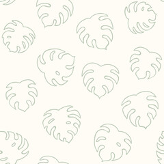 Modern minimalist seamless vector pattern with monstera leaves on a light beige background