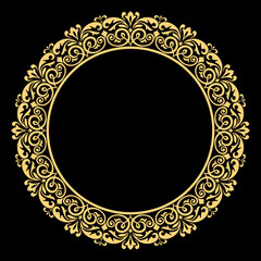 Decorative frame Elegant vector element for design in Eastern style, place for text. Floral golden and black, border. Lace illustration for invitations and greeting cards