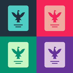 Pop art Passport with biometric data icon isolated on color background. Identification Document. Vector