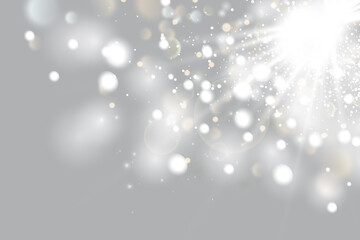 Dust white. White sparks shine with special light, sparkles on a transparent background. Christmas abstract pattern. Sparkling magical dust particles.