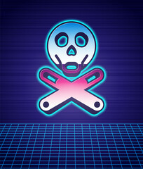 Retro style Bones and skull as a sign of toxicity warning icon isolated futuristic landscape background. 80s fashion party. Vector