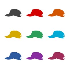 Baseball cap icon isolated on white background, color set