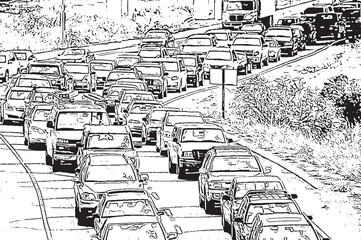 Illustration of of long traffic jam