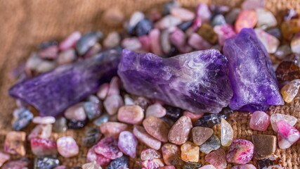 Various semiprecious stones gems and not only including amethysts