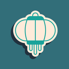 Green Korean paper lantern icon isolated on green background. Long shadow style. Vector