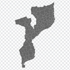 Blank map Mozambique. High quality map Districts of Mozambiqueof Mozambique on transparent background for your web site design, logo, app, UI. Stock vector.  EPS10. 