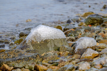 winter sea shore in city
