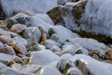 winter sea shore in city