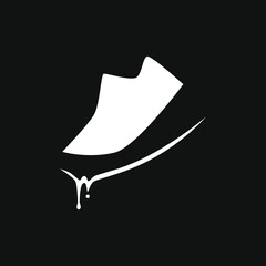 Sports running shoe white symbol on black backdrop. Design element