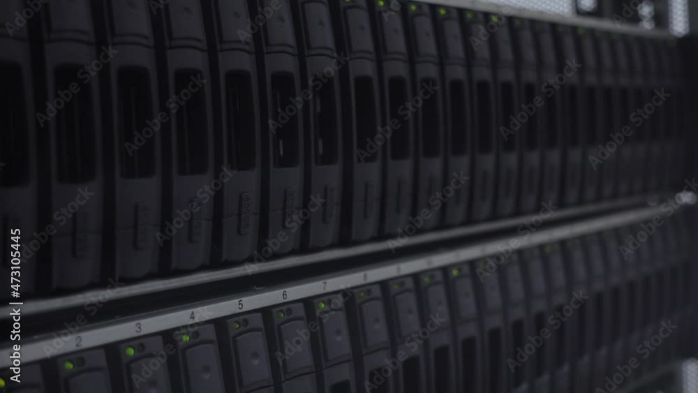 Poster server rack blinking. large data center. video contains flickering.
