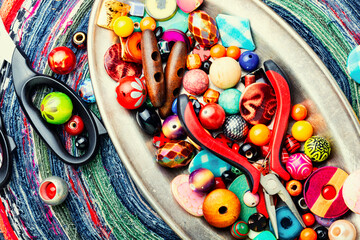 Various multicolored beads, bijouterie