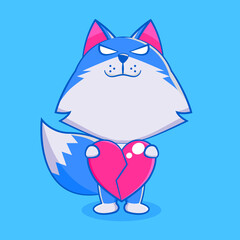 cute blue wolf character vector