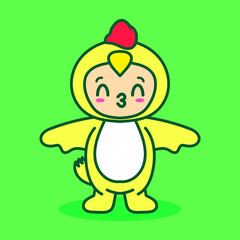 cute chicken costume character vector