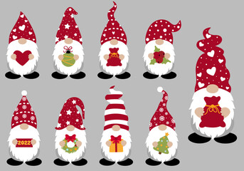 Set of Cute Cartoon Gnomes isolated on a white background