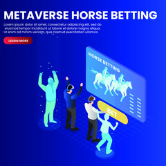 Metaverse online horse betting isometric 3d vector concept for banner, website, illustration, landing page, flyer, etc. - obrazy, fototapety, plakaty