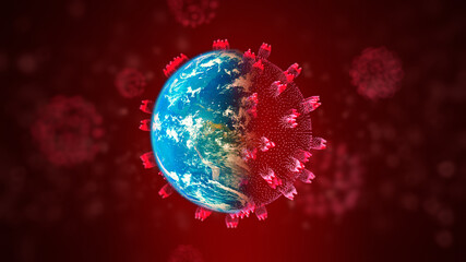 Naklejka na ściany i meble Coronavirus dangerous pandemic omicron virus Covid-19 worldwide. Vaccine research and vaccination. 3D globe epidemic concept virus.