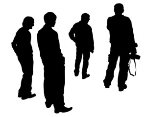 Big crowds people on street. Isolated silhouette on a white background