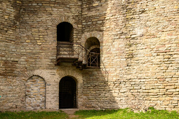 fabulous stairs on the castle wall. Ivangorod fortress. Old fortress walls. Historical sites. old fortress walls.