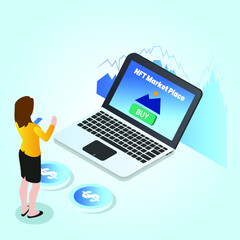 NFT marketplace isometric 3d vector concept for banner, website, illustration, landing page, flyer, etc.