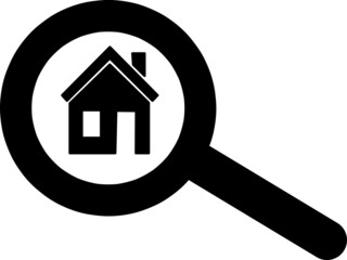A magnifying glass and a house icon in simple design..eps