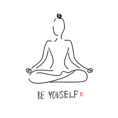 linear Logo design. Be yourself. Yoga for women.Vector illustration.