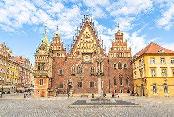 Wroclaw, Poland - largest city of Silesia, Wroclaw displays a medieval Old Town. Here in particular the buildings, the churches and the alleys around Market Square 