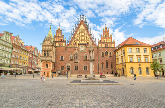 Wroclaw, Poland - largest city of Silesia, Wroclaw displays a medieval Old Town. Here in particular the buildings, the churches and the alleys around Market Square 