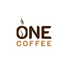 One Coffee Logo Design. With the coffee bean icon inside the letter O. On brown color. Simple and elegant logo illustration vector