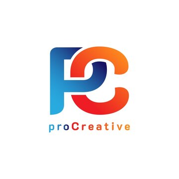 Letter CP, PC, C P Logo Design. On orange, red, and blue gradient colors. Simple negative space logo illustration vector