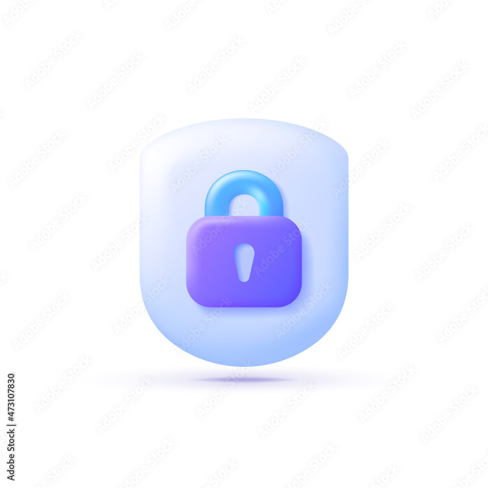 Poster online security 3d concept. internet network. cyber security 3d vector illustration. web banner temp
