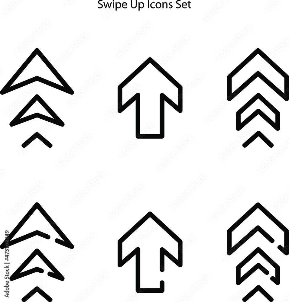 Poster scroll the page, swipe up icons set on white background. swipe up modern and trendy symbol or button