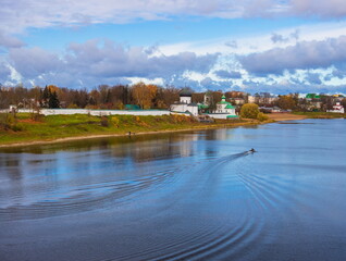 Fototapeta na wymiar The ancient Kremlin of the city of Pskov on the Velikaya River.