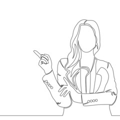 Continuous line art business woman showing something