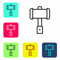 Black line Medieval battle hammer icon isolated on white background. Set icons in color square buttons. Vector