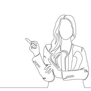 recommend clip art: Continuous line art business woman showing something