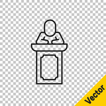 Black line Auction auctioneer sells icon isolated on transparent background. Auction business, bid and sale. Vector