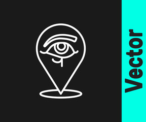 White line Eye of Horus icon isolated on black background. Ancient Egyptian goddess Wedjet symbol of protection, royal power and good health. Vector