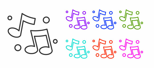 Black line Music note, tone icon isolated on white background. Set icons colorful. Vector