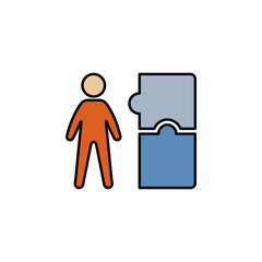 Worker, puzzle colored icon. Can be used for web, logo, mobile app, UI, UX