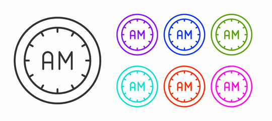 Black line Morning time icon isolated on white background. Time symbol. Set icons colorful. Vector